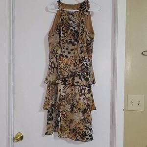 High neck animal print cocktail dress.